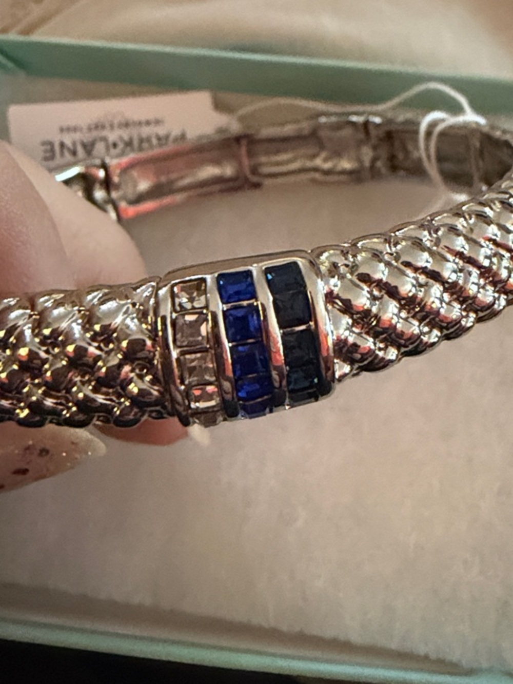 Silver stretch Bracelet with Blue Crystal Accents
